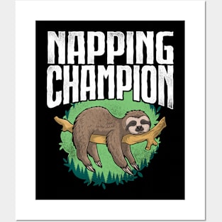 Funny Sloth Napping Champion Posters and Art